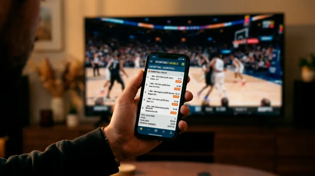 Betting slip showing multiple basketball selections combined in an accumulator