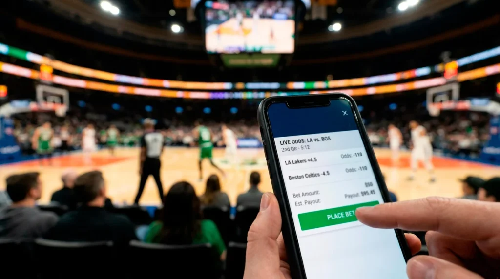Mobile betting app showing cash out option on an active basketball bet